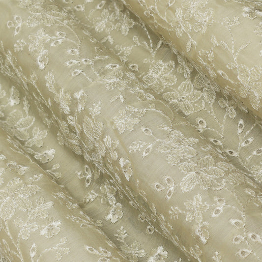 Cream Color Chanderi Embroidery Fabric