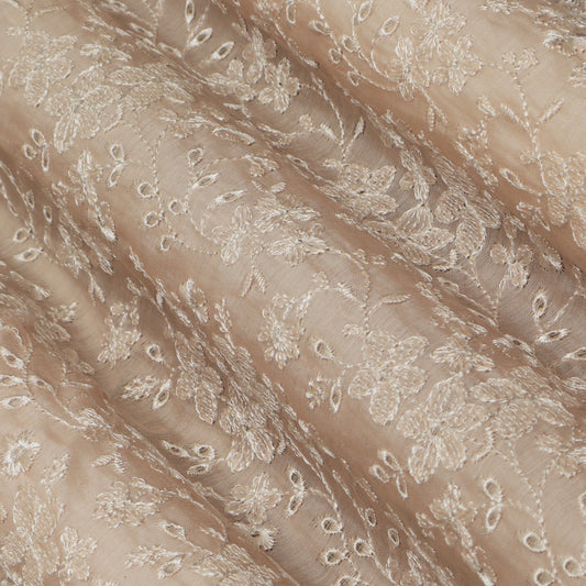 Peach Color Chanderi Embroidery Fabric