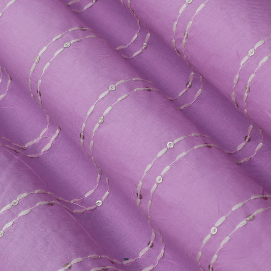 Lavender Color Cotton Stripe Embroidery Fabric