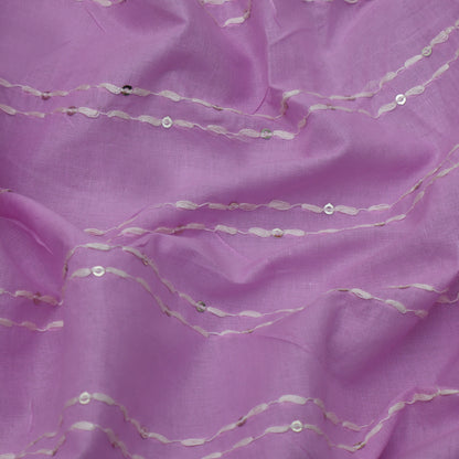 Lavender Color Cotton Stripe Embroidery Fabric