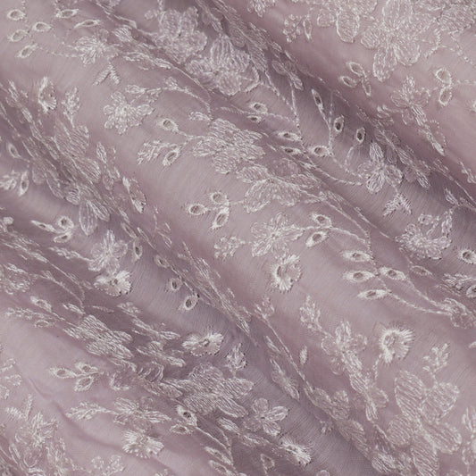 Lilac Color Chanderi Embroidery Fabric