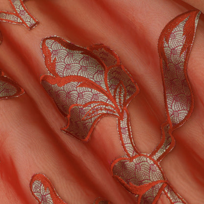 Pure Organza Printed Embroidery Fabric Floral Motif with Elegant Sheer Finish