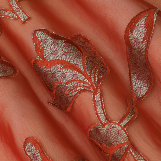 Pure Organza Printed Embroidery Fabric Floral Motif with Elegant Sheer Finish