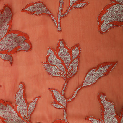 Pure Organza Printed Embroidery Fabric Floral Motif with Elegant Sheer Finish