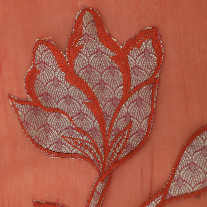 Pure Organza Printed Embroidery Fabric Floral Motif with Elegant Sheer Finish