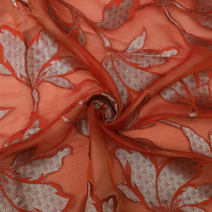 Pure Organza Printed Embroidery Fabric Floral Motif with Elegant Sheer Finish