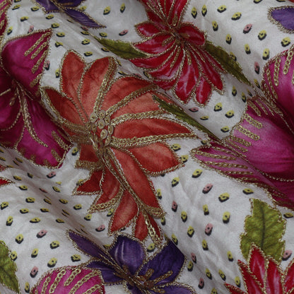 White Color Crepe Embroidery Fabric