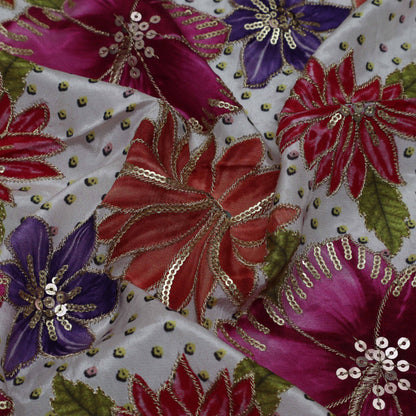 White Color Crepe Embroidery Fabric