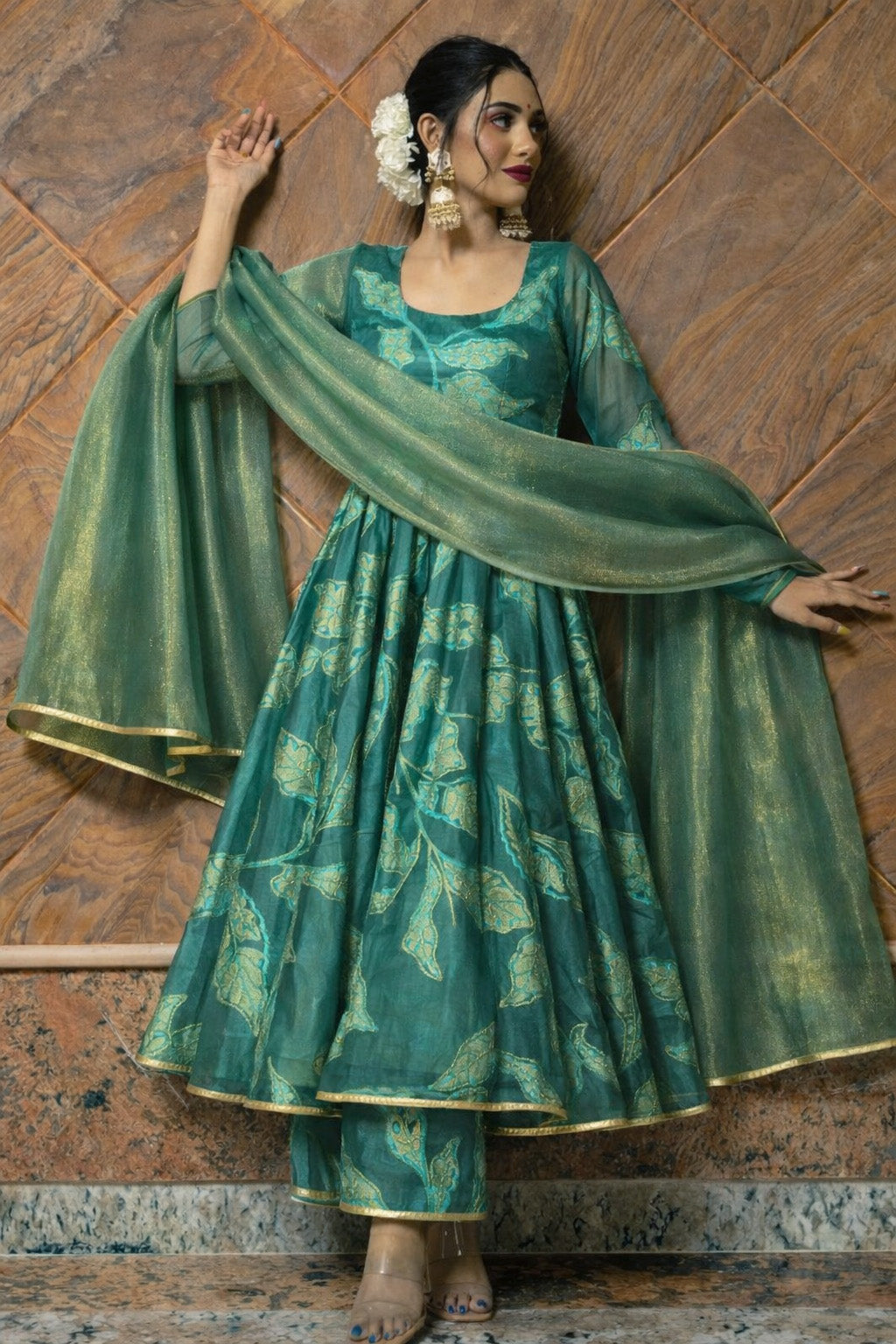 Pure Tissue Printed Fabric  Floral Motif with Soft Gloss Finish