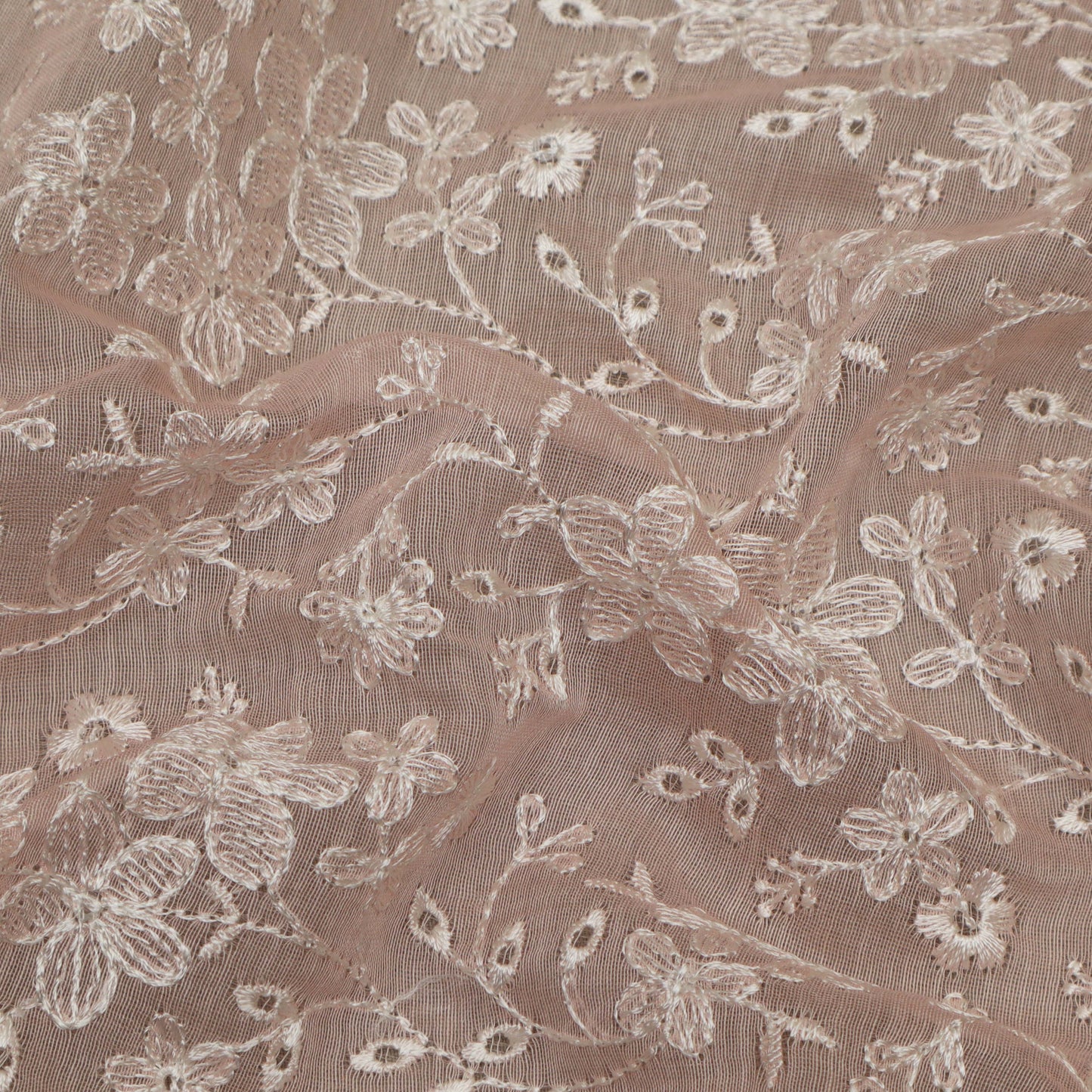 Pink Color Chanderi Embroidery Fabric