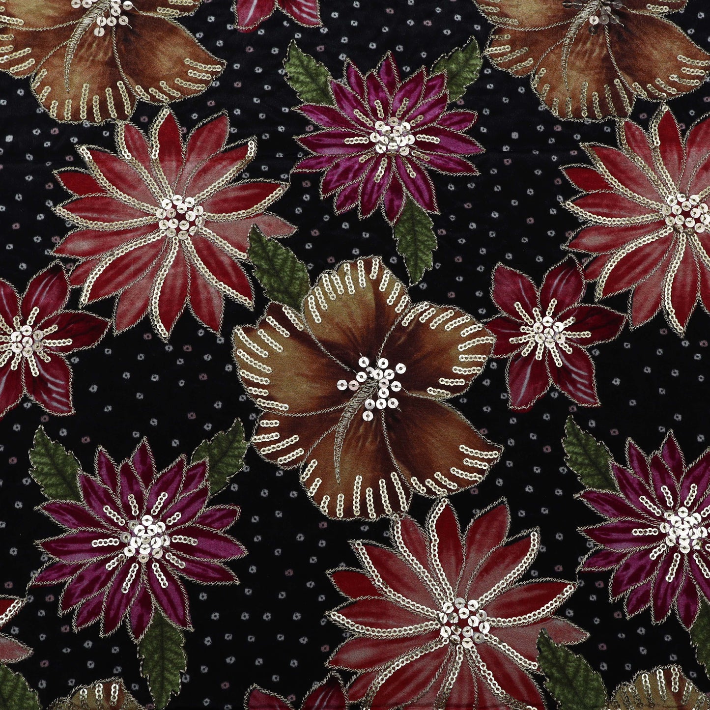 Black Color Crepe Embroidery Fabric