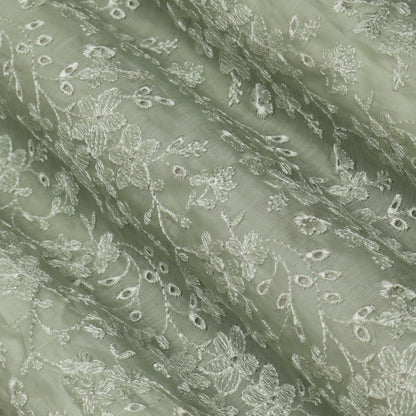 Sea Green Color Chanderi Embroidery Fabric