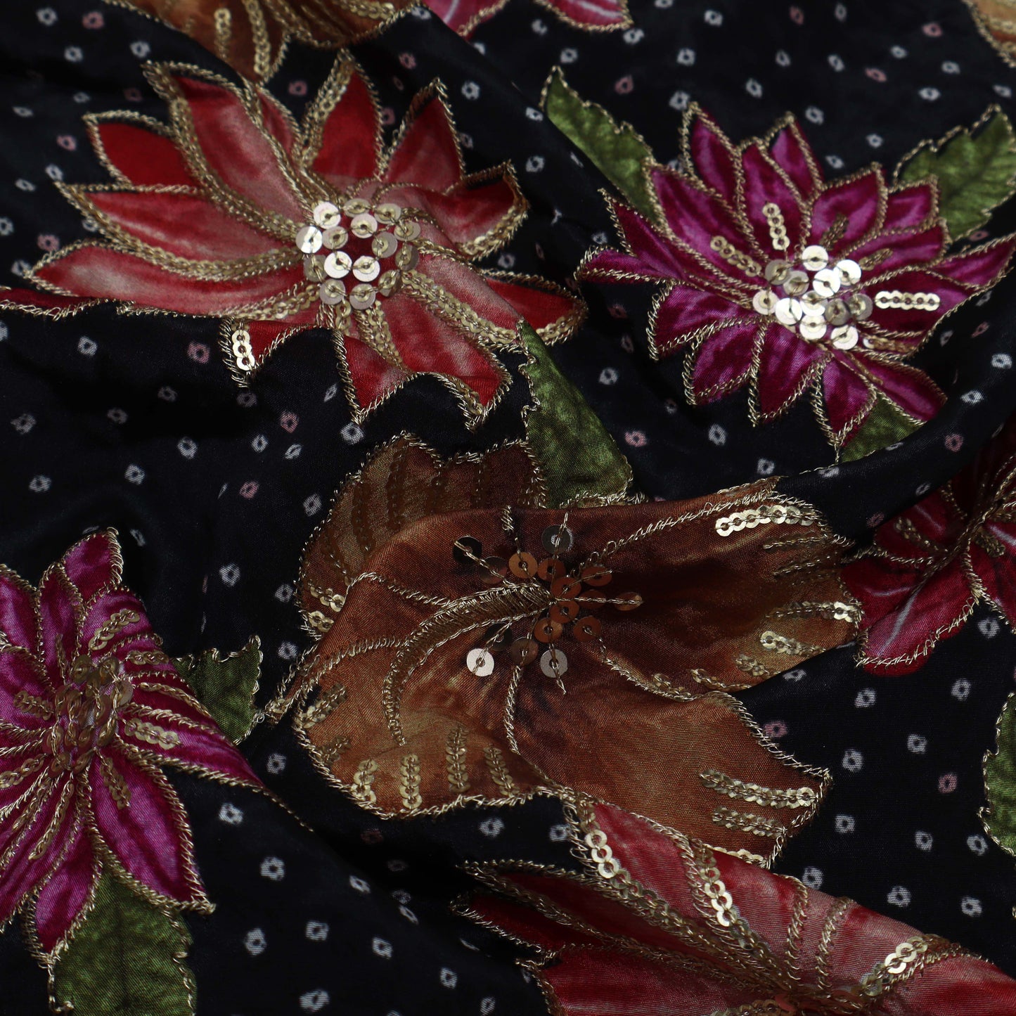 Black Color Crepe Embroidery Fabric