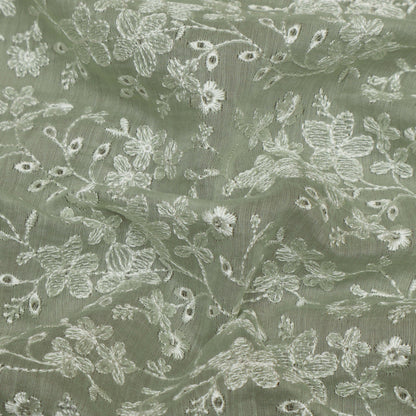 Sea Green Color Chanderi Embroidery Fabric