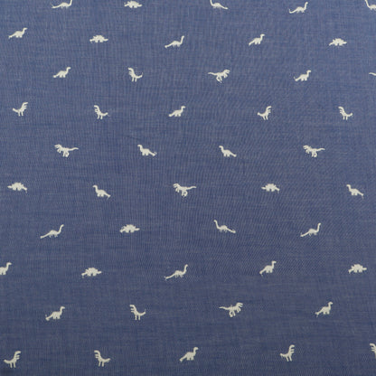 Blue fabric with white dinosaur pattern
