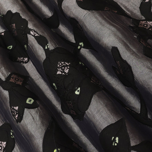 Tissue Fabric with Artistic Print & Embroidery