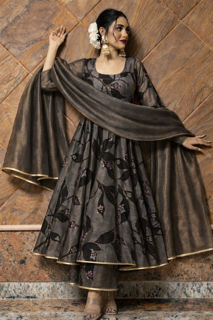 Tissue Fabric with Artistic Print & Embroidery