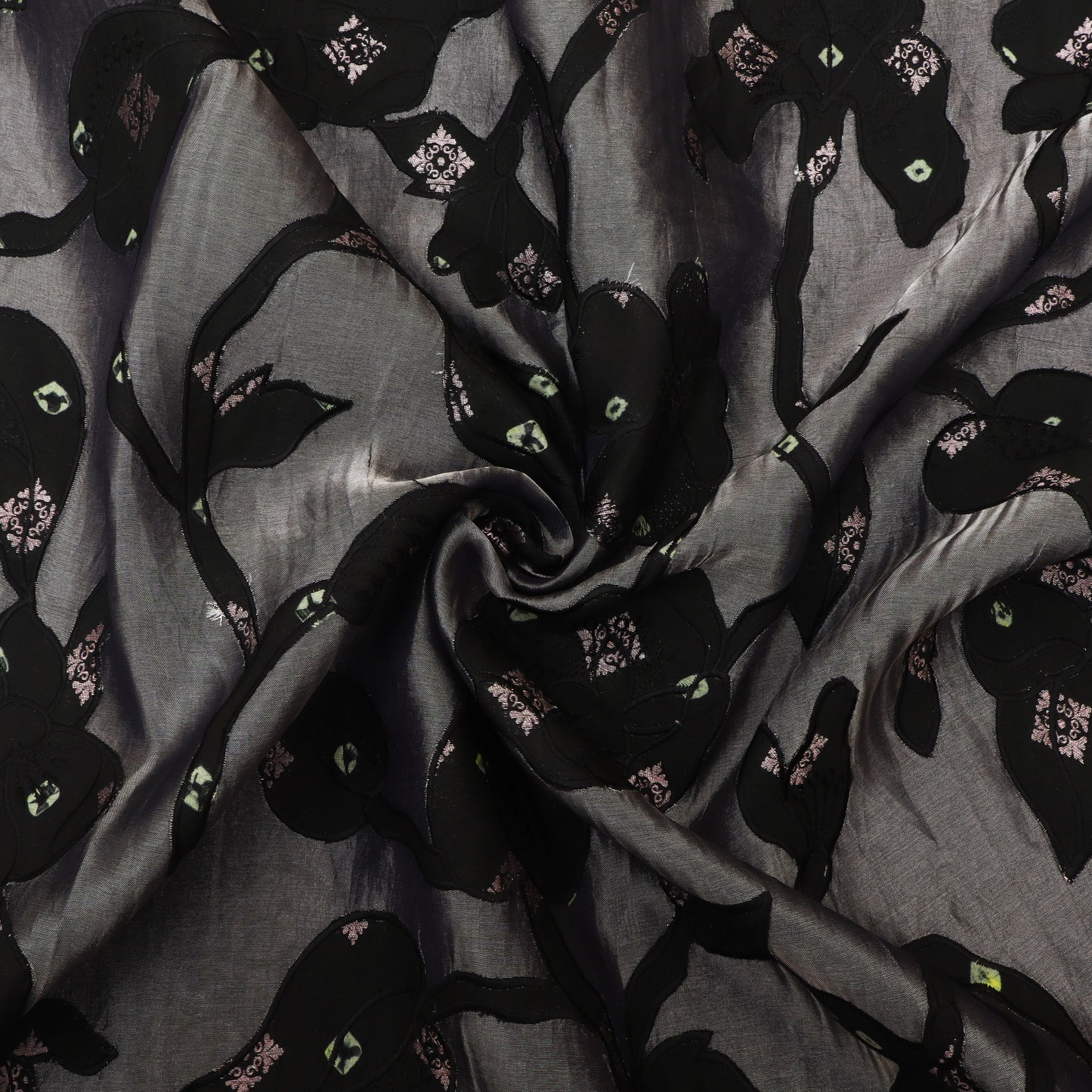 Tissue Fabric with Artistic Print & Embroidery