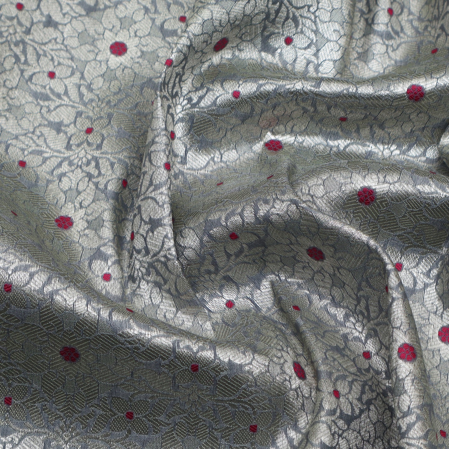 Grey Color Pauri Meena Brocade Fabric