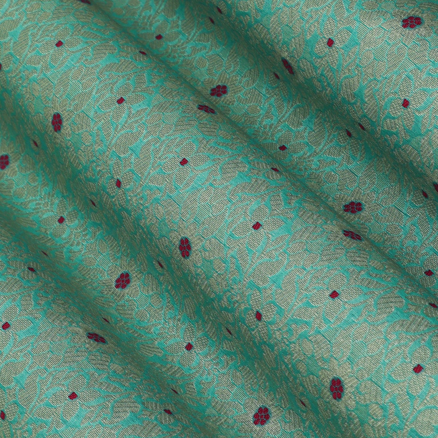Green Color Pauri Meena Brocade Fabric