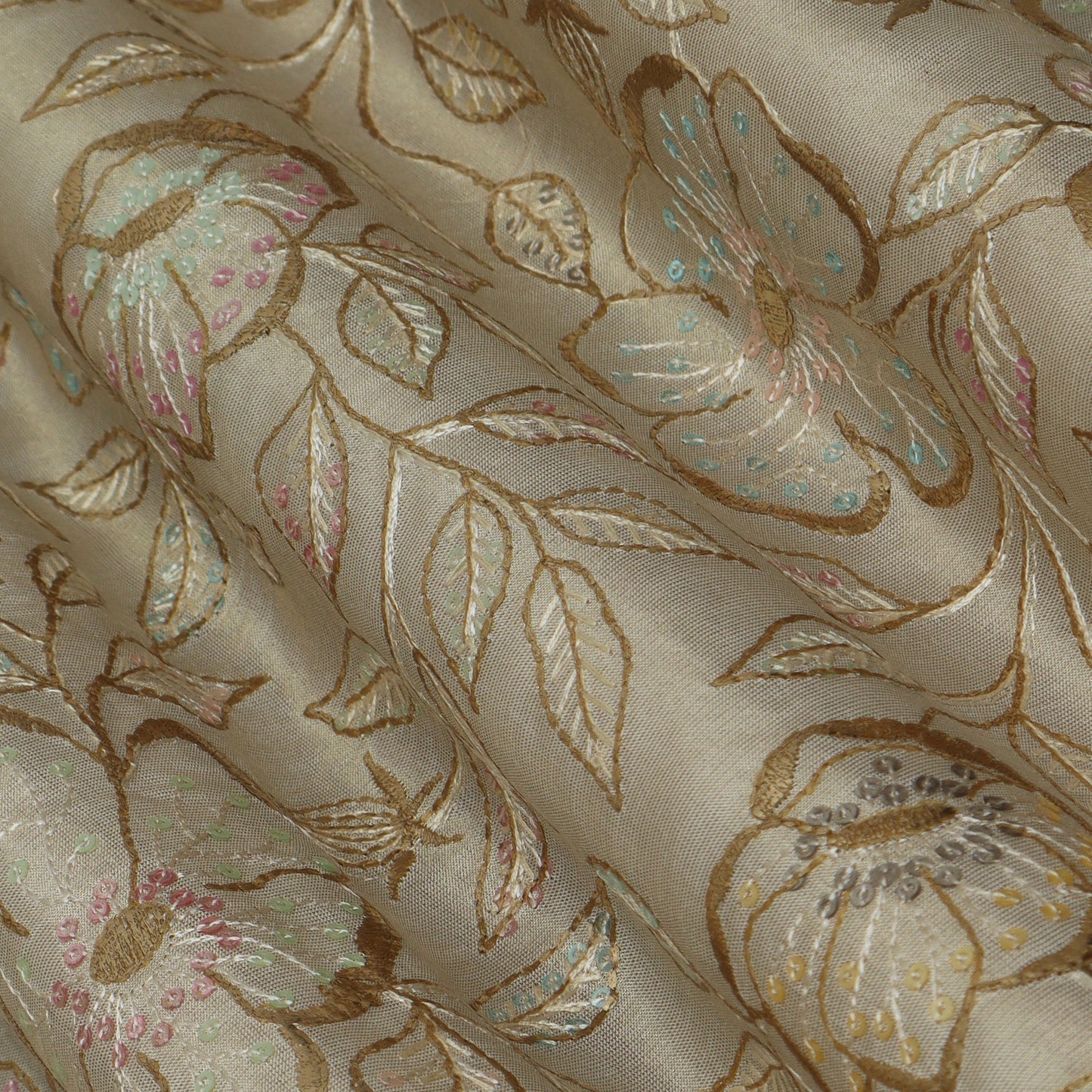 Beige Color Tissue Embroidery Fabric