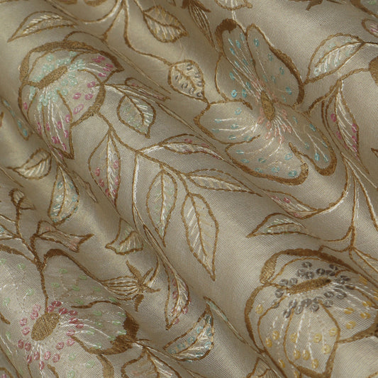 Beige Color Tissue Embroidery Fabric