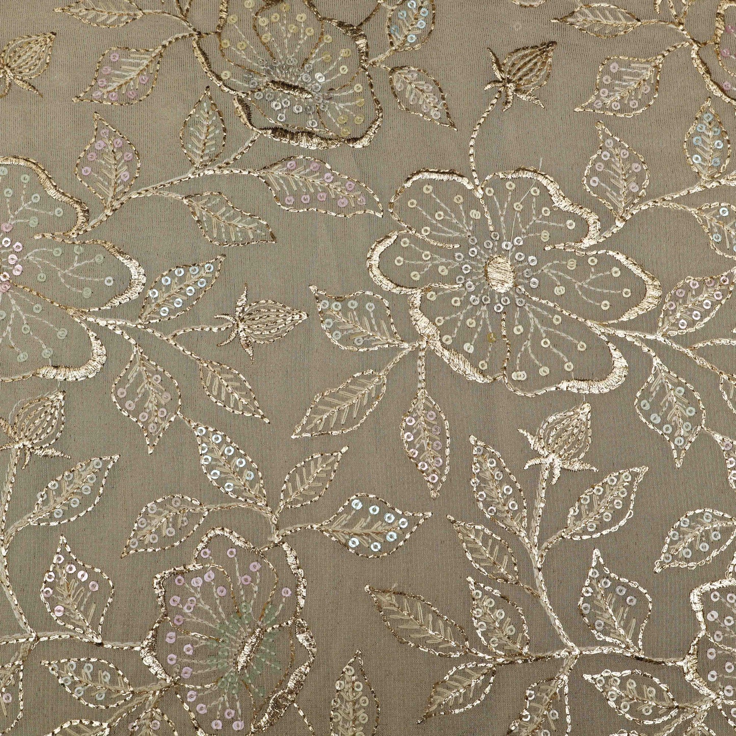 Beige Color Tissue Embroidery Fabric