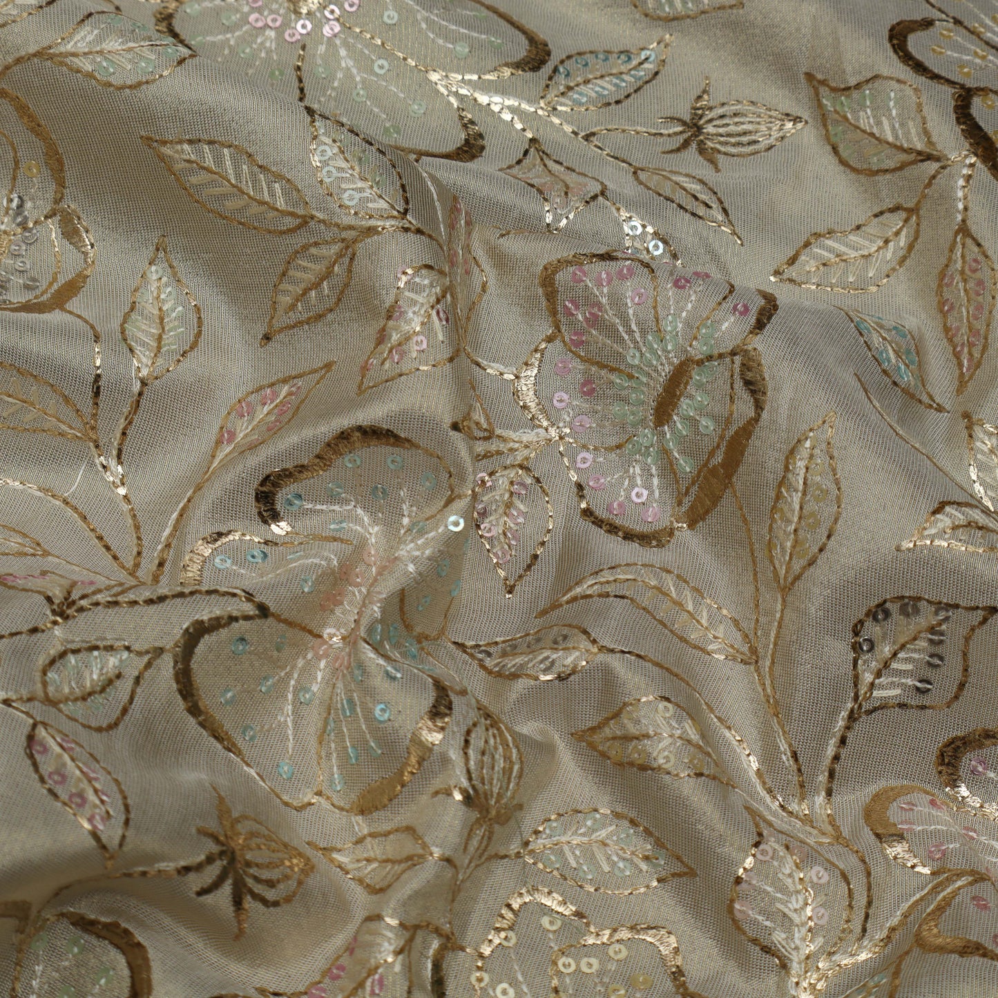 Beige Color Tissue Embroidery Fabric