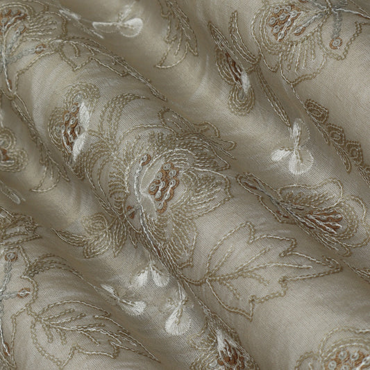 Beige Color Tissue Embroidery Fabric