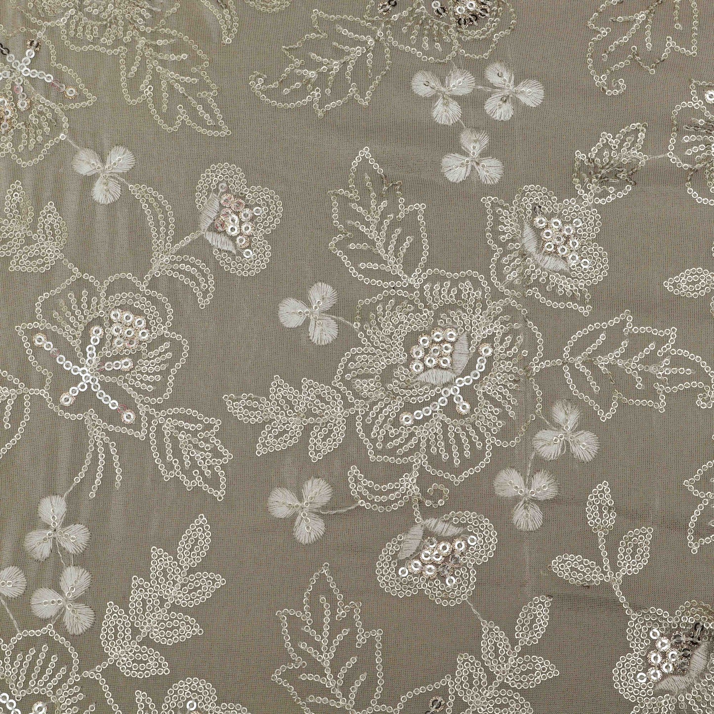 Beige Color Tissue Embroidery Fabric