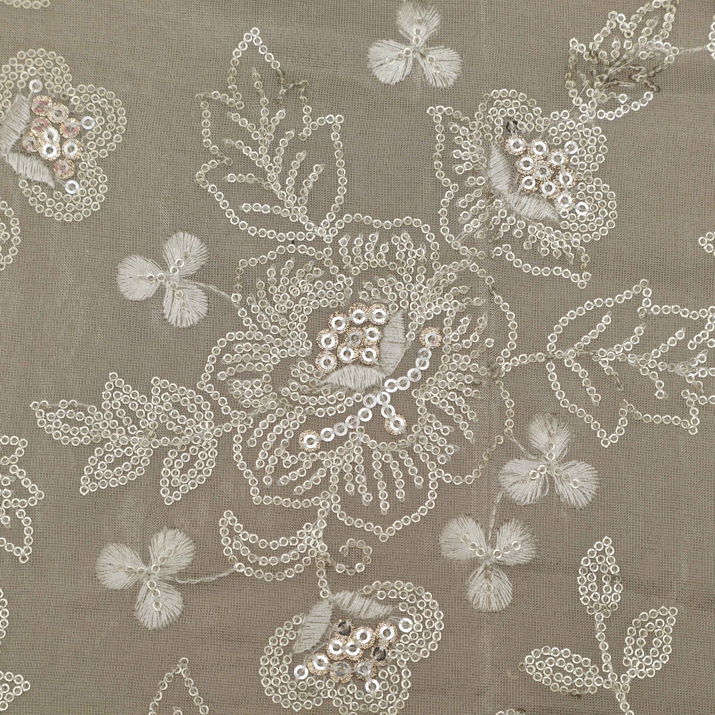 Beige Color Tissue Embroidery Fabric