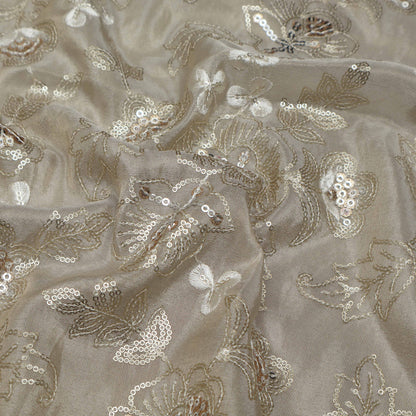 Beige Color Tissue Embroidery Fabric