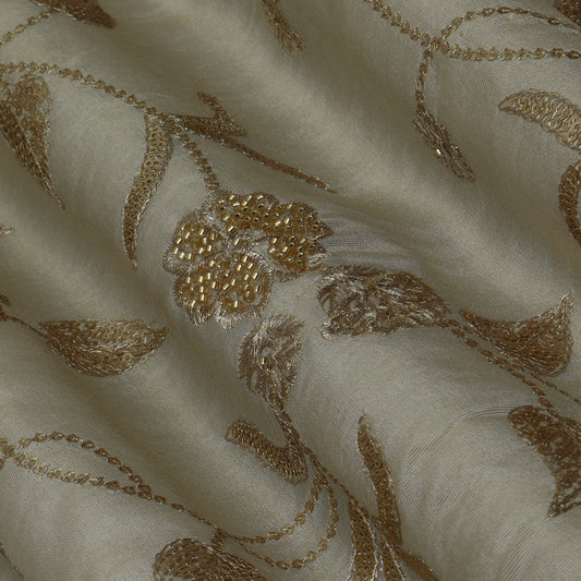 Beige Color Tissue Embroidery Fabric