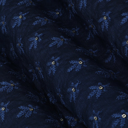 Blue Color Slub Silk Booti Fabric