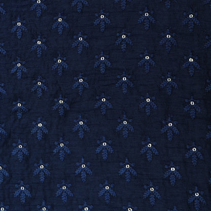 Blue Color Slub Silk Booti Fabric