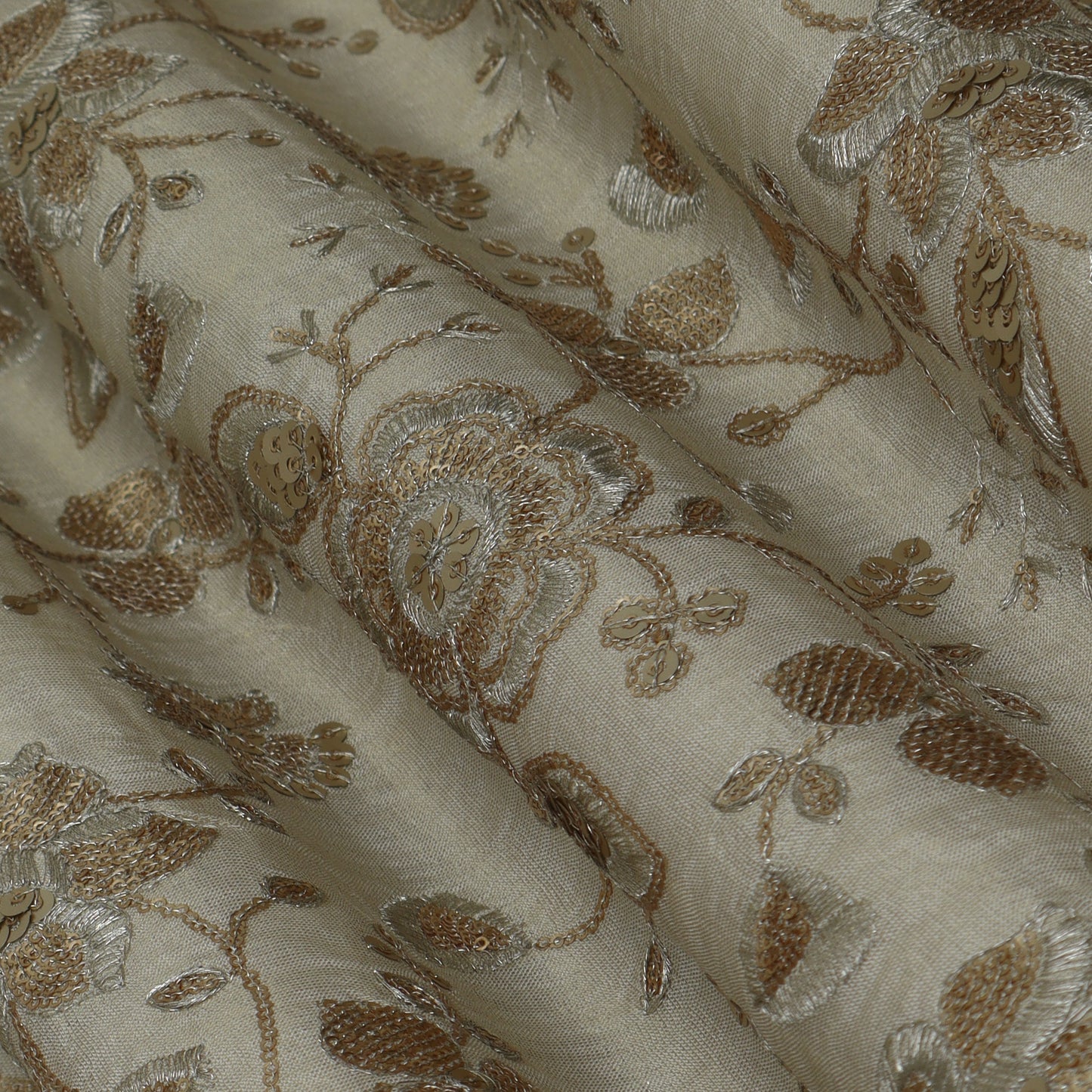 Beige Color Tissue Embroidery Fabric