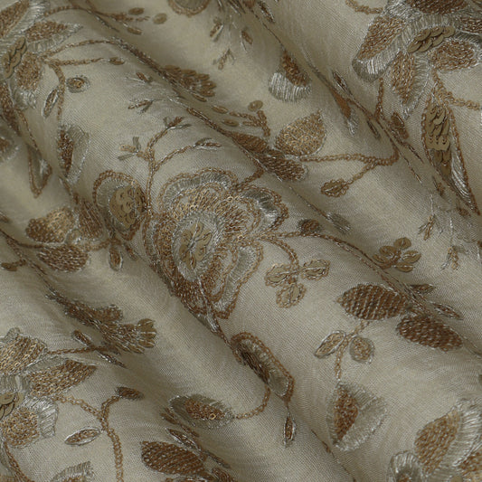 Beige Color Tissue Embroidery Fabric