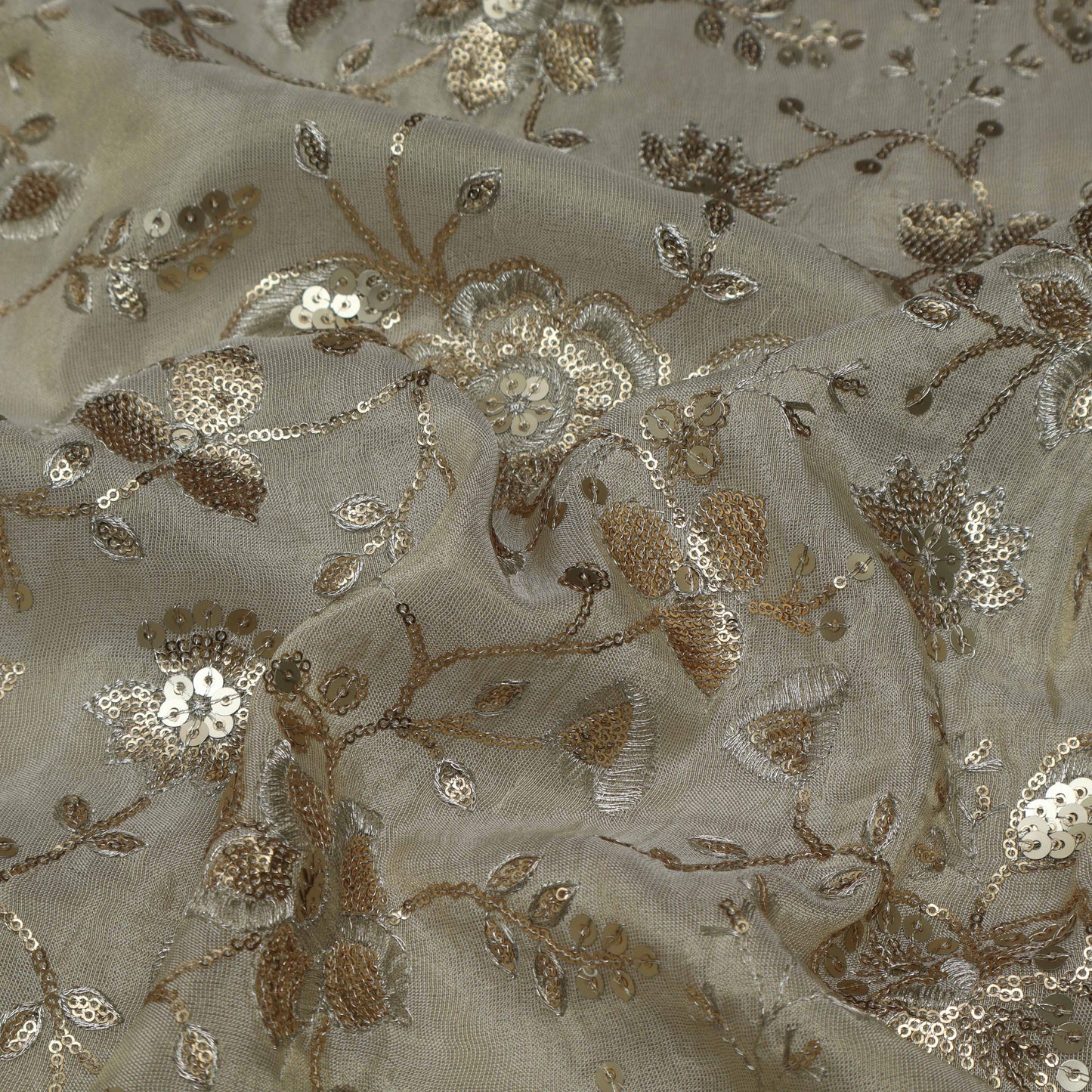 Beige Color Tissue Embroidery Fabric