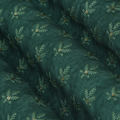 Green Color Slub Silk Booti Fabric