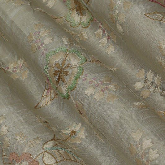 Beige Color Tissue Embroidery Fabric