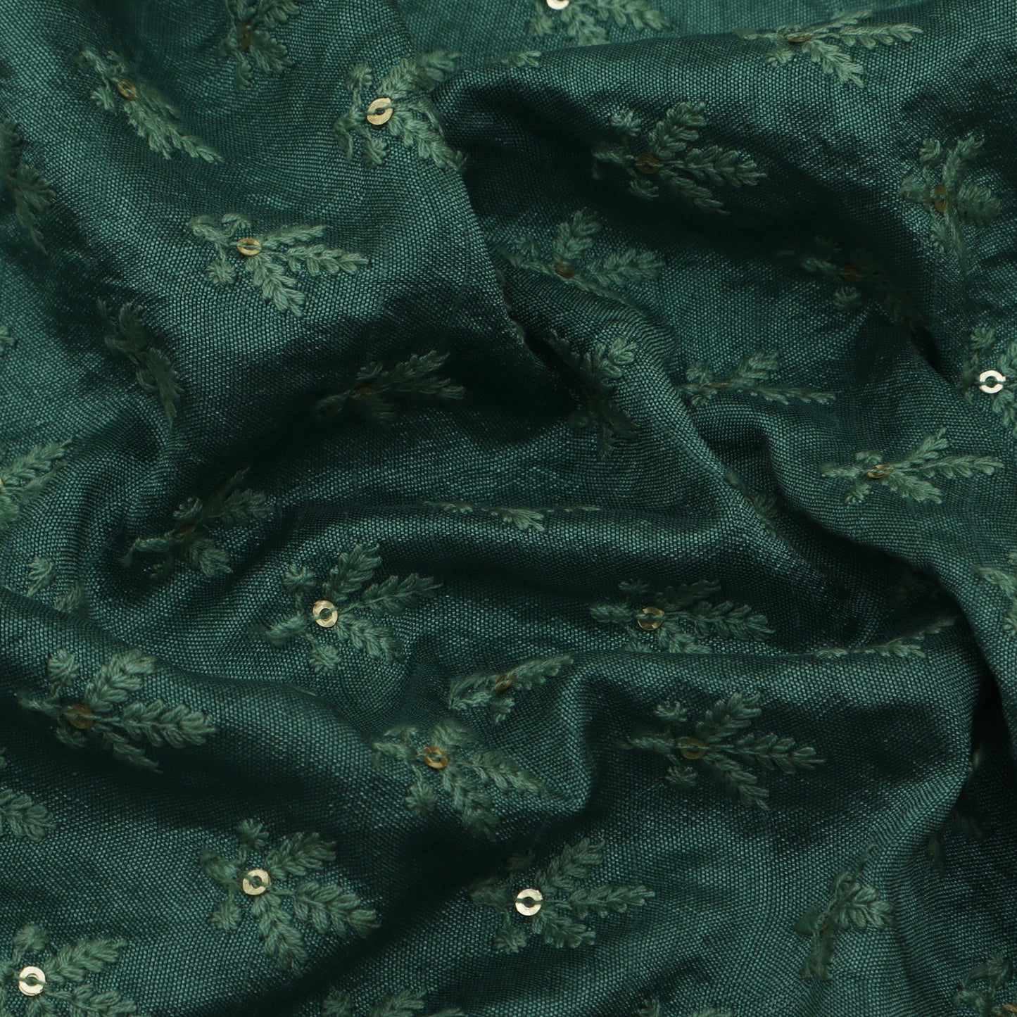 Green Color Slub Silk Booti Fabric