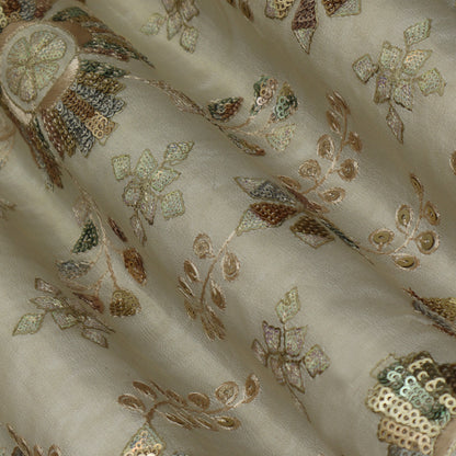 Beige Color Tissue Embroidery Fabric