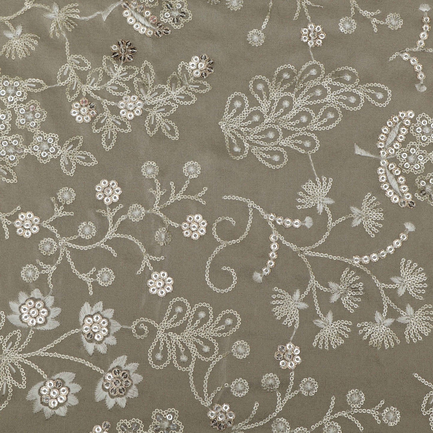 Beige Color Tissue Embroidery Fabric