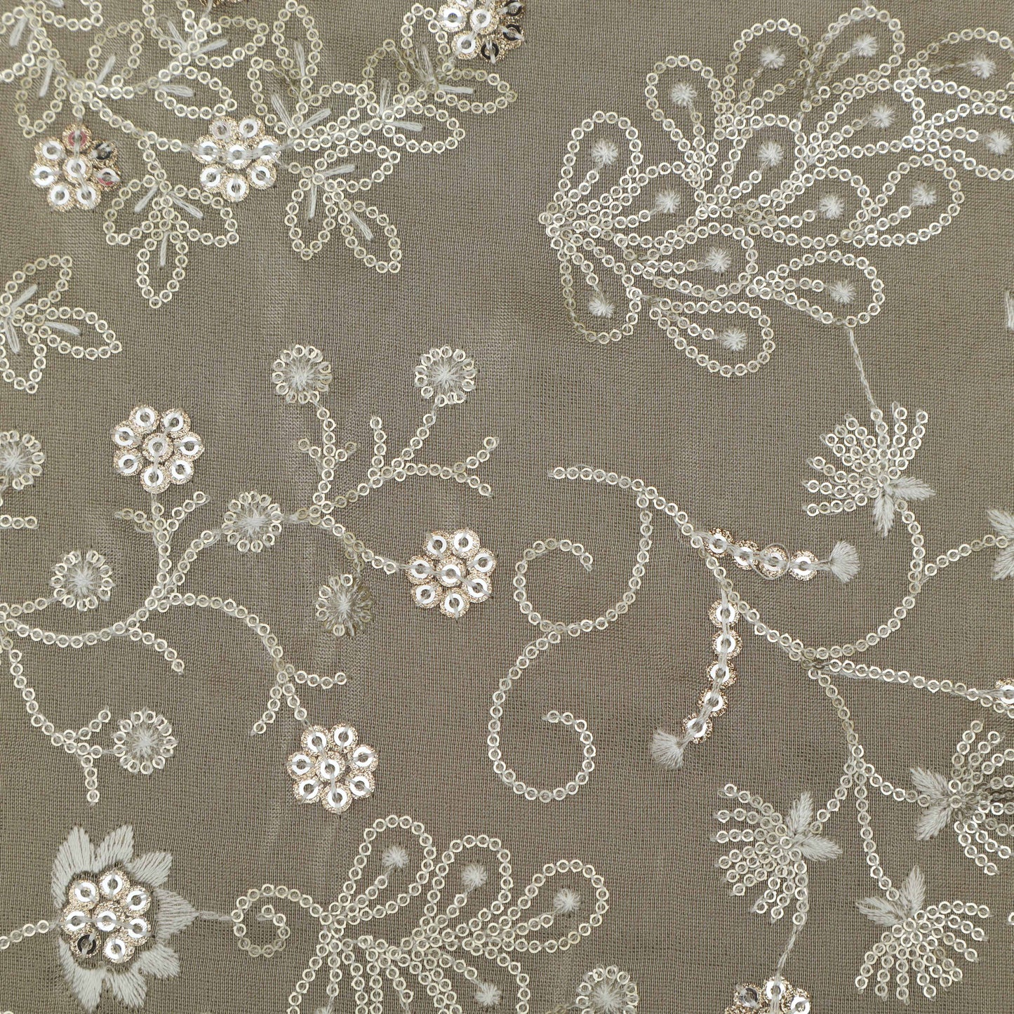 Beige Color Tissue Embroidery Fabric