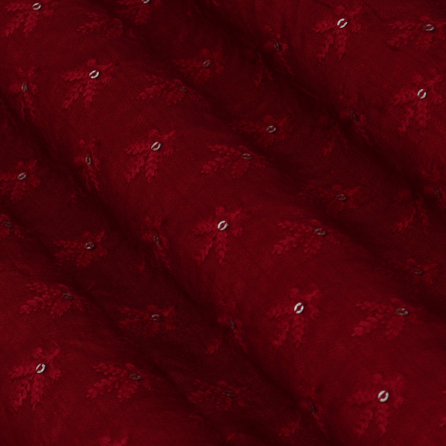 Maroon Color Slub Silk Booti Fabric