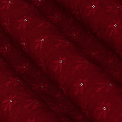 Maroon Color Slub Silk Booti Fabric