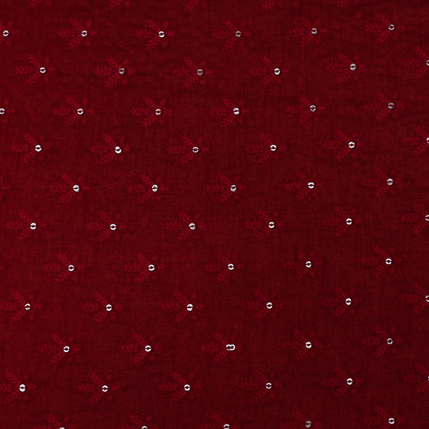 Maroon Color Slub Silk Booti Fabric