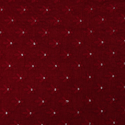 Maroon Color Slub Silk Booti Fabric