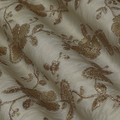 Beige Color Tissue Embroidery Fabric