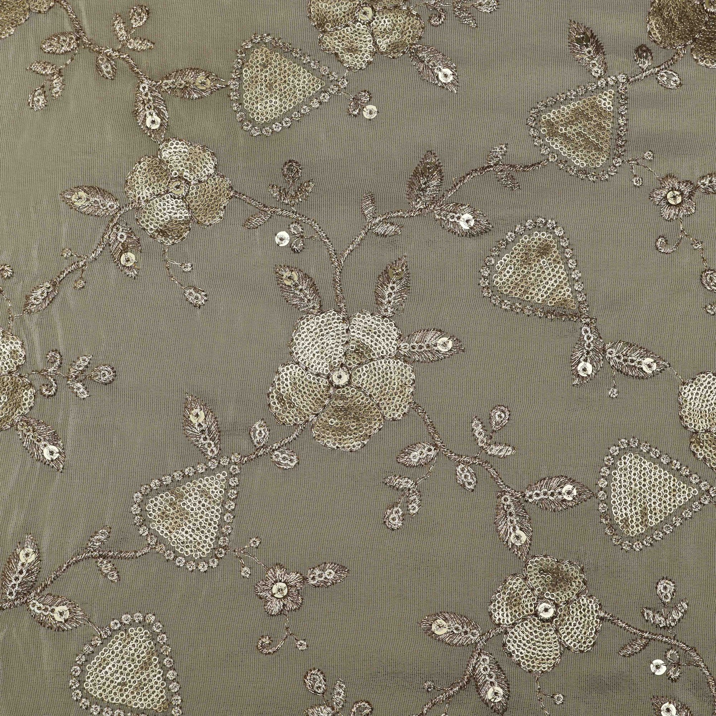 Beige Color Tissue Embroidery Fabric